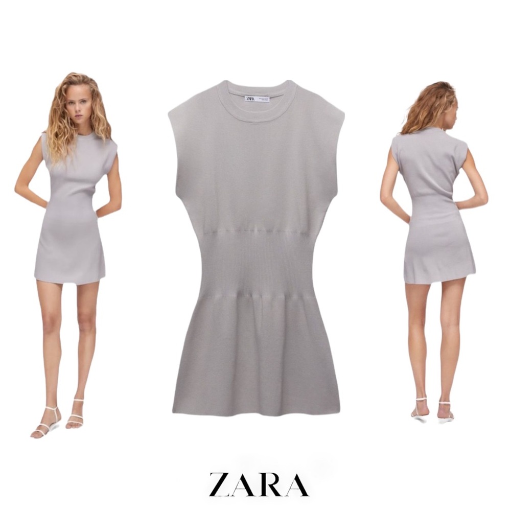 ZARA Women | Light Gray | RUCHED WAIST KNIT DRESS